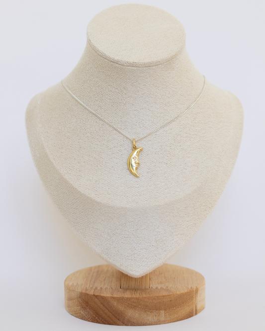 Fine Chain Necklace - Half Moon Pendant